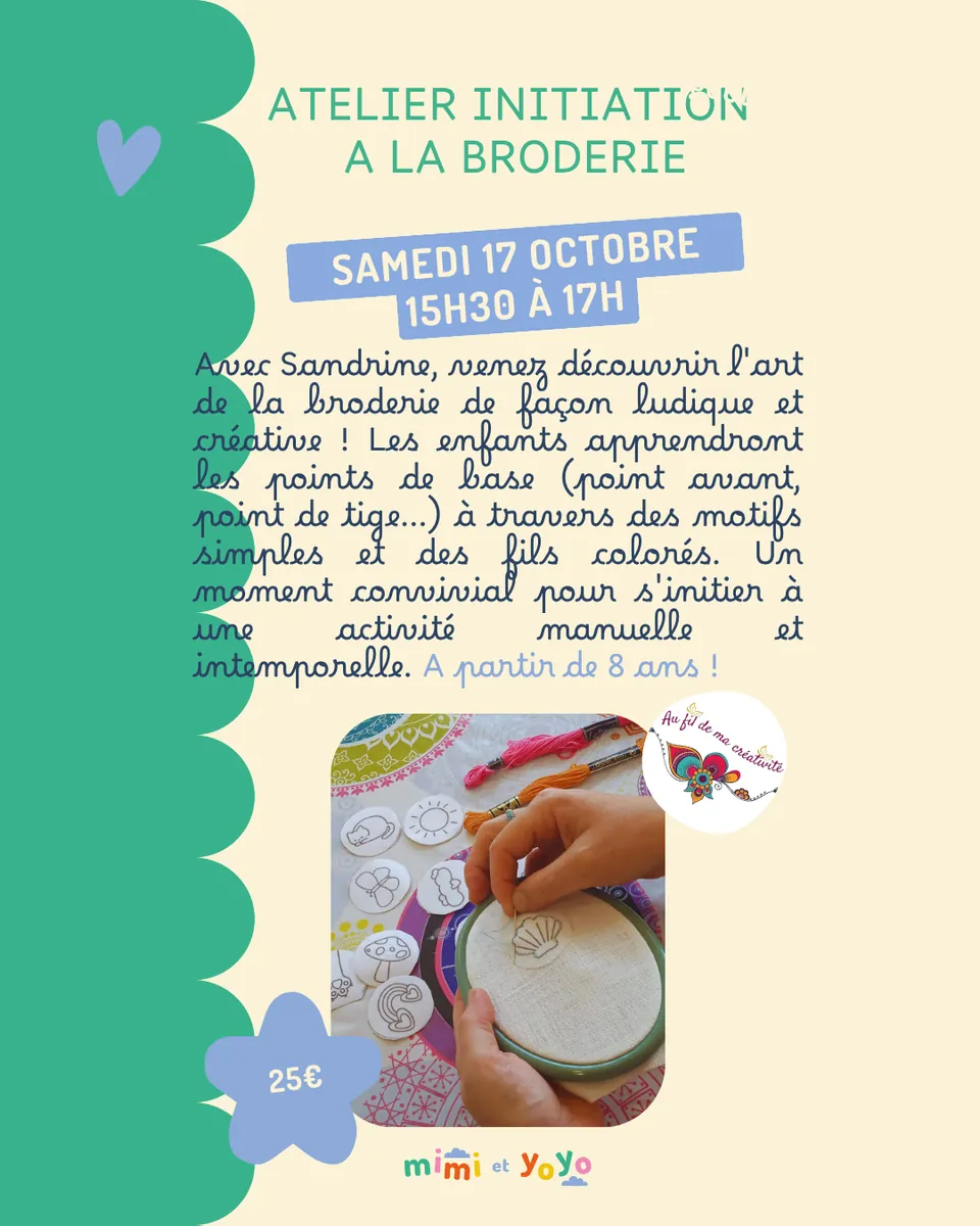 Atelier d'initiation à la broderie pour enfant