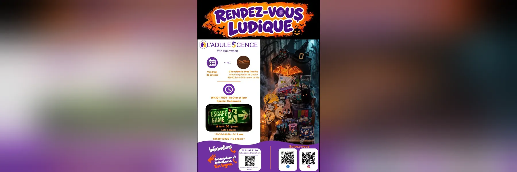 RDV ludique spécial Halloween 🎃: goûter, jeux et escape game chez Yves Thuriès SGXV