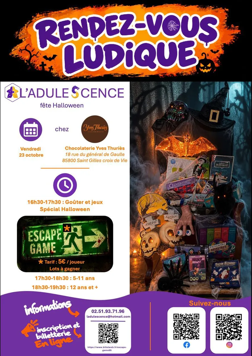 RDV ludique spécial Halloween 🎃: goûter, jeux et escape game chez Yves Thuriès SGXV